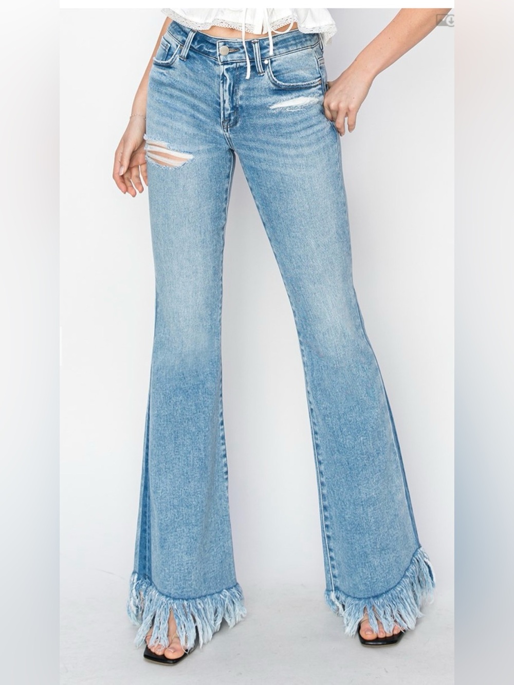 Risen Jeans MID RISE FLARE LONG FRAY JEANS - Picture 5 of 5